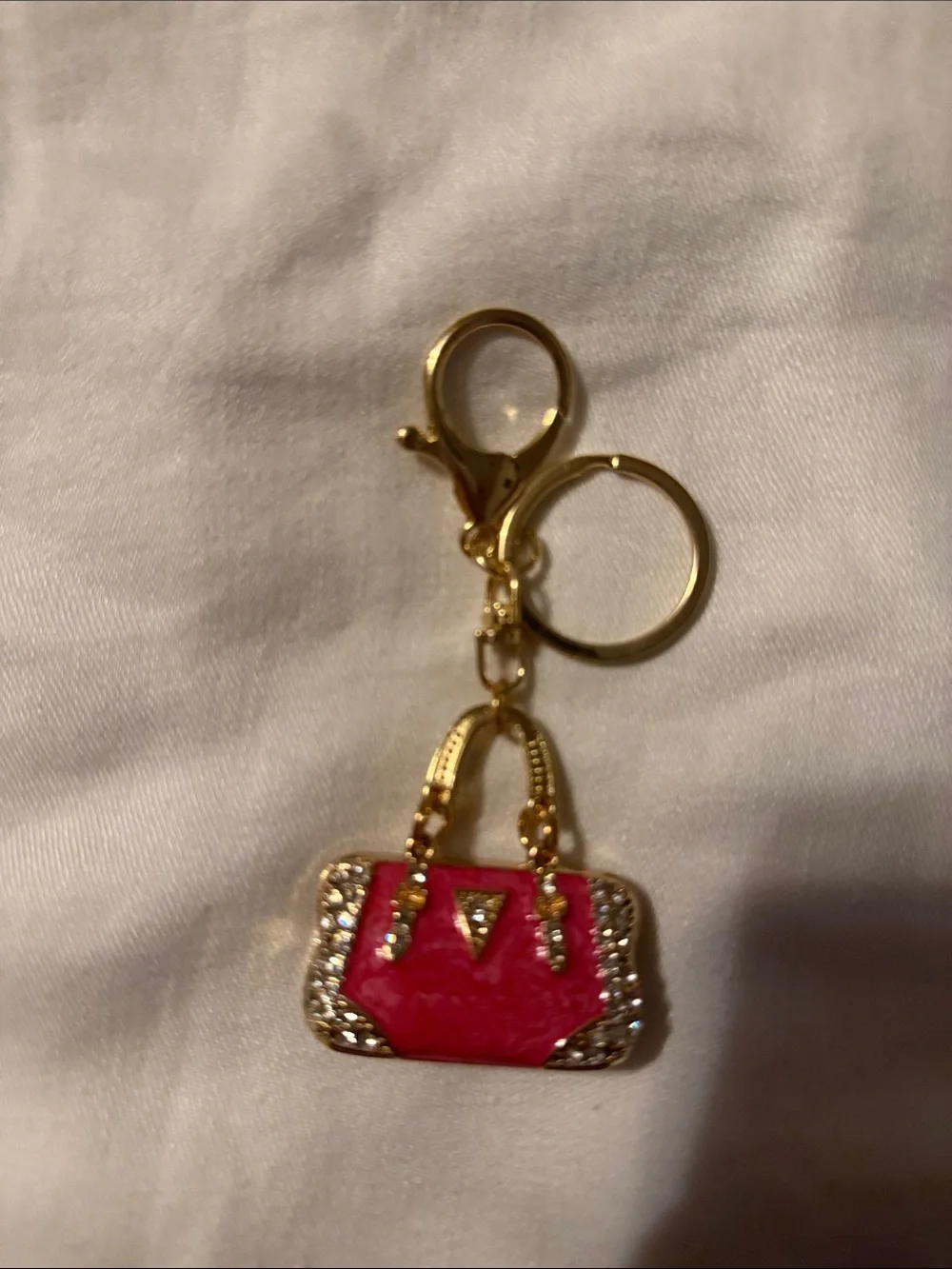 Gold-tone Keychain Charm with Pink Purse Accent